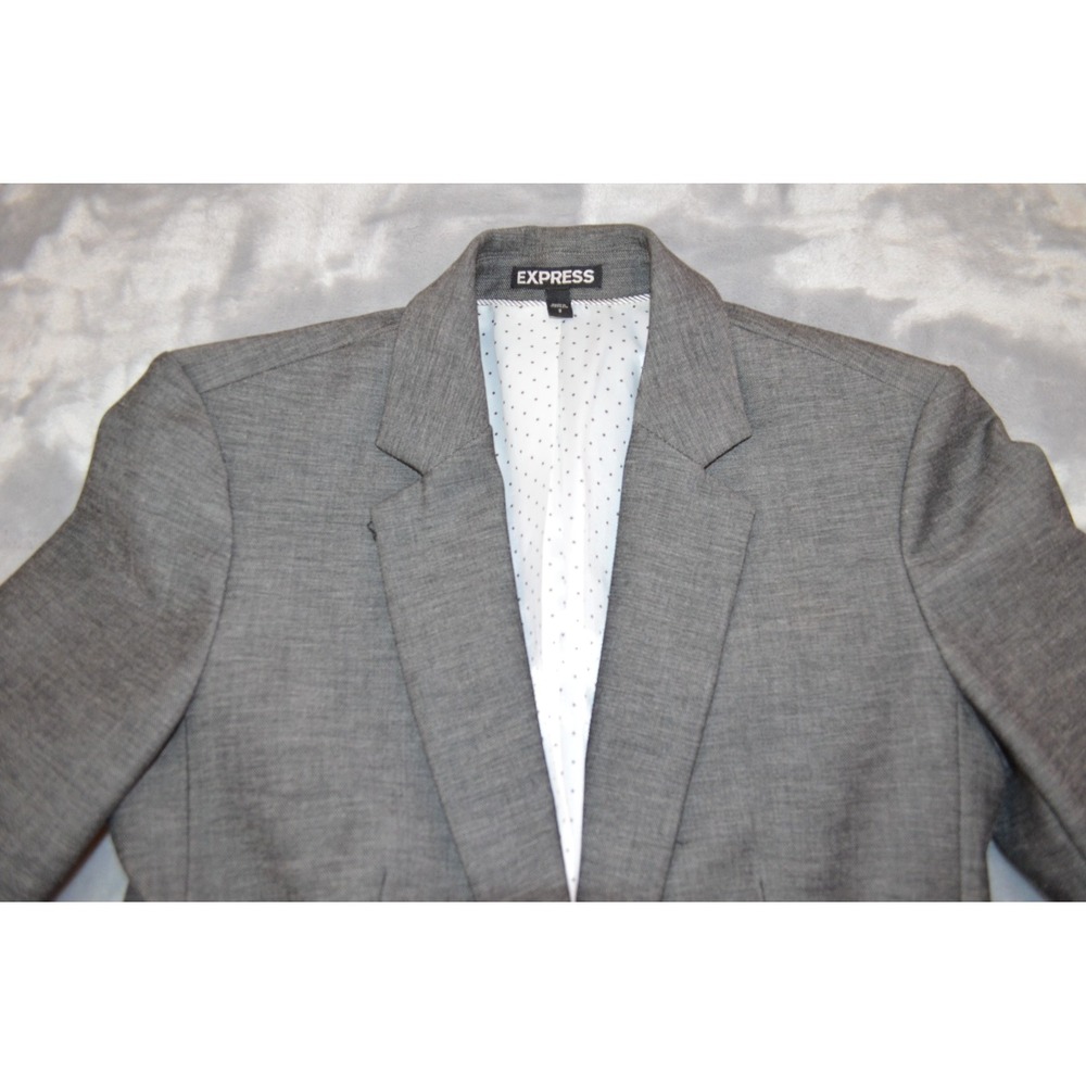 Express Gray 2pcs Skirt & Jacket Set Womens Size 2 Poly Cotton Viscose Spandex - Picture 7 of 16